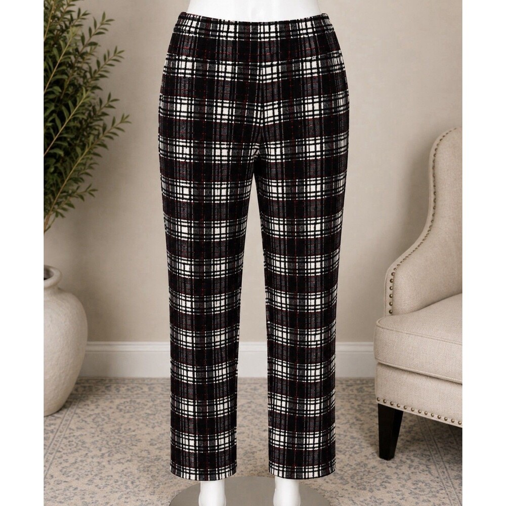 Rainbow Women’s Plaid Pants Black White Red Straight Leg 24x26